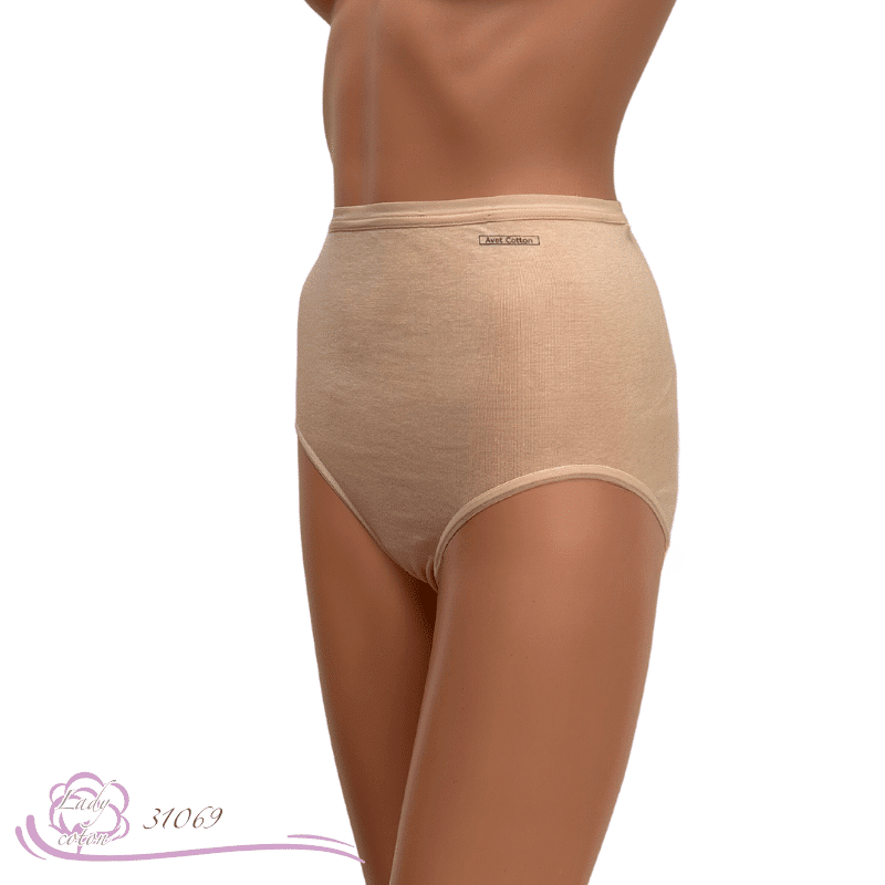 Sportive haute culotte Coton beige côté logo - culotte AVET - Lady-coton