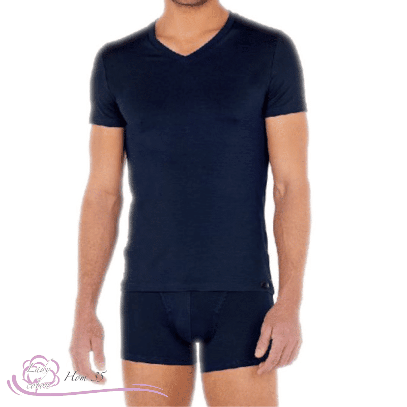 Tee-shirt eucalyptus homme marque HOM couleur navy face - Lady-coton