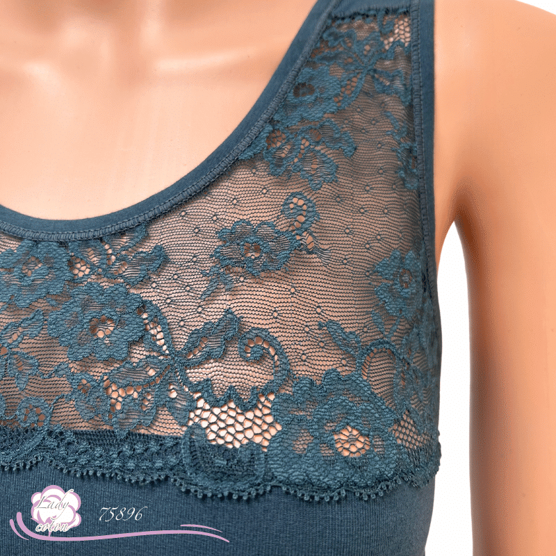 Top eucalyptus AVET bleu pétrole dentelle - lady-coton