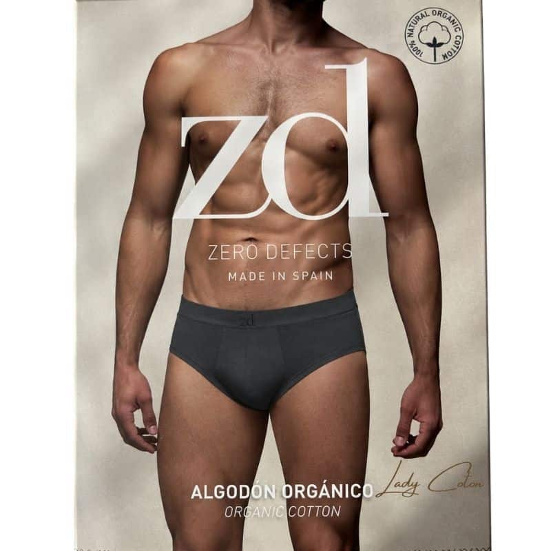 Slip homme ZD en coton bio certifié GOTS et OEKO-TEX Standard 100, boîte et composition
